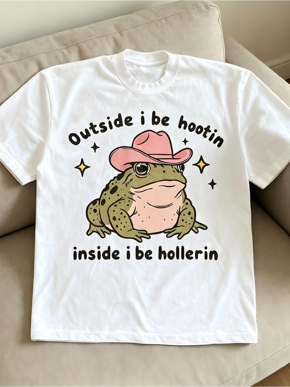 Funny Cowboy Frog Outside  white Women Men T-shirt Unisex